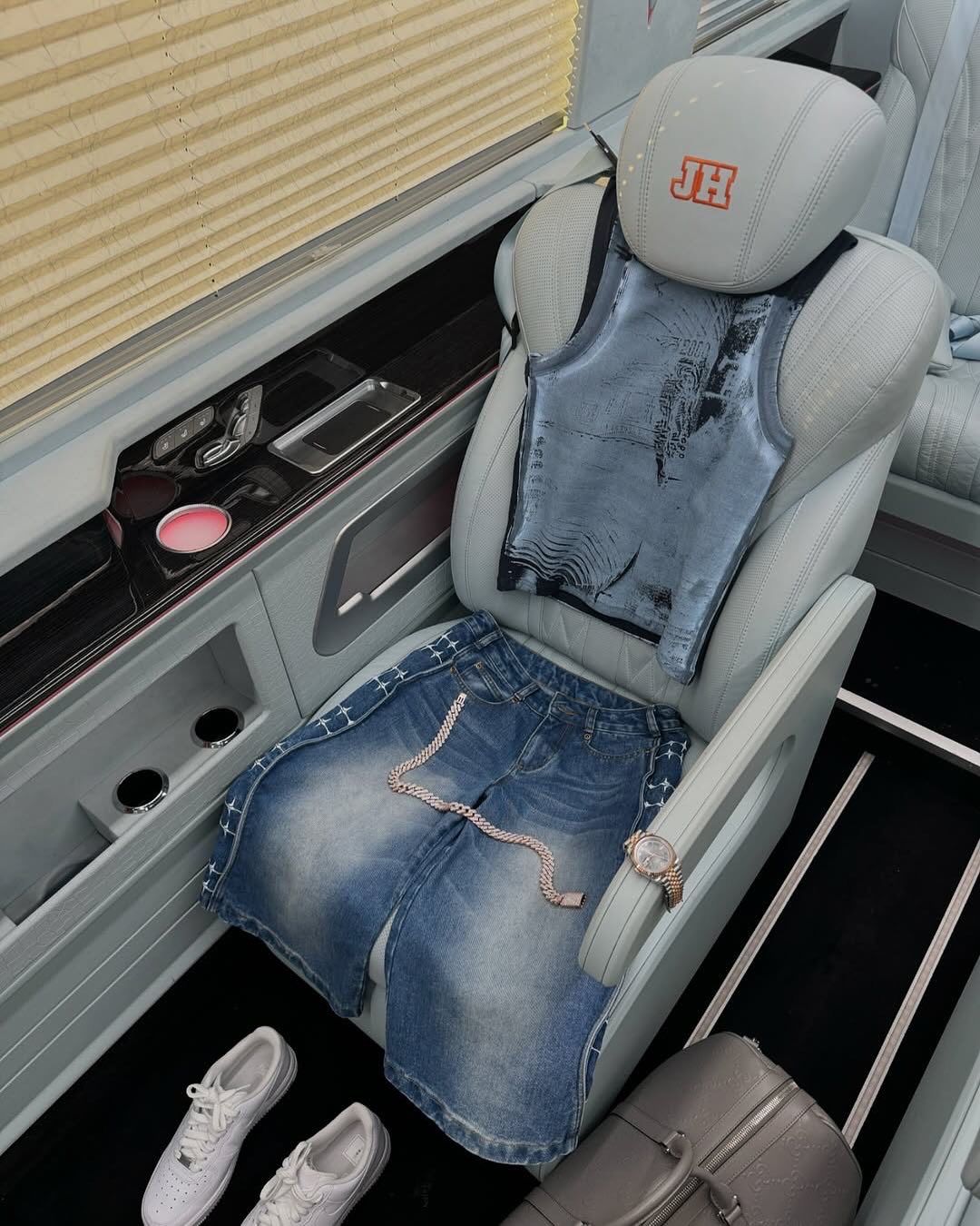 Leather cabin seating and interior details
