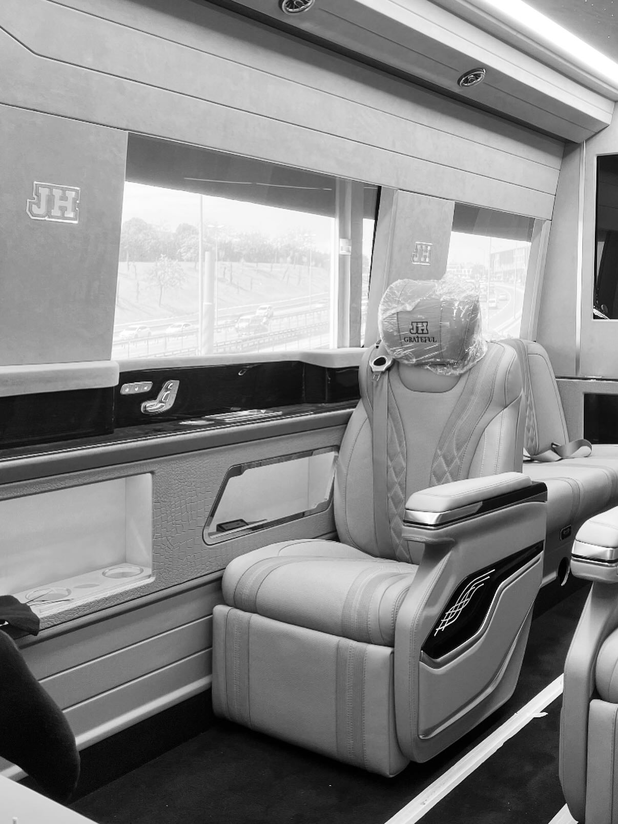 White leather cabin seating
