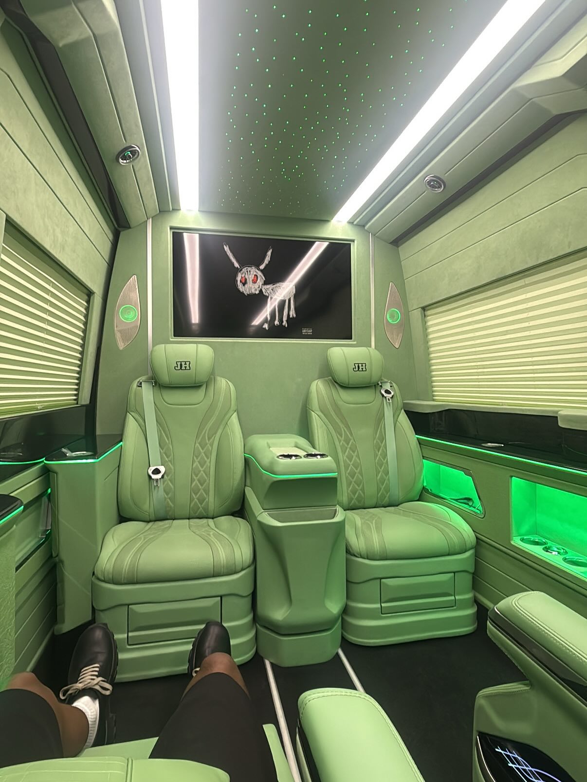 Illuminated leather seating inside a BYJH cabin